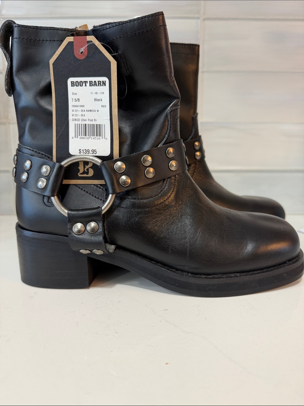 dingo Black Studded Harness Ankle Boots